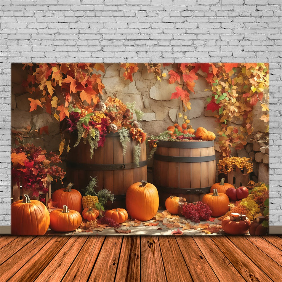 Autumn Backdrop Wooden Barrel Fall Display Backdrop UK MRR7-135