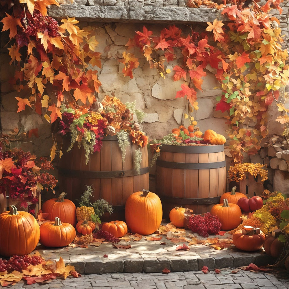 Autumn Backdrop Wooden Barrel Fall Display Backdrop UK MRR7-135