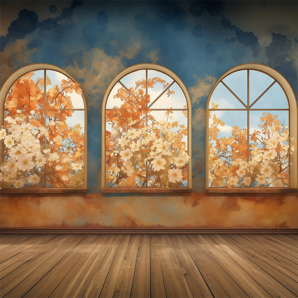 Fall Backdrop Autumn Bloom Arched Window Backdrop UK MRR7-136