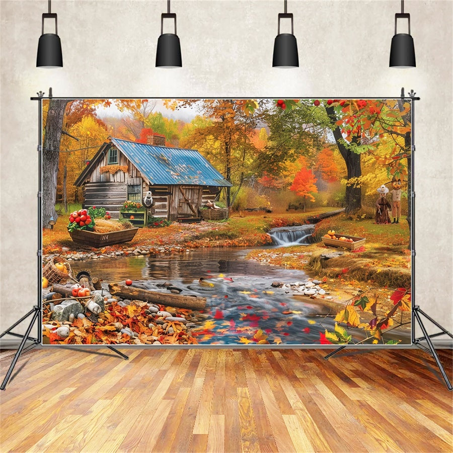 Fall Forest Backdrop Creekside Cabin Woodland Backdrop UK MRR7-139