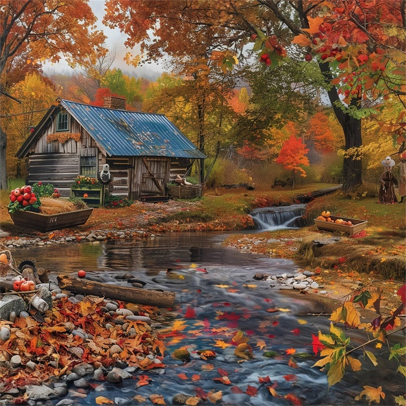 Fall Forest Backdrop Creekside Cabin Woodland Backdrop UK MRR7-139