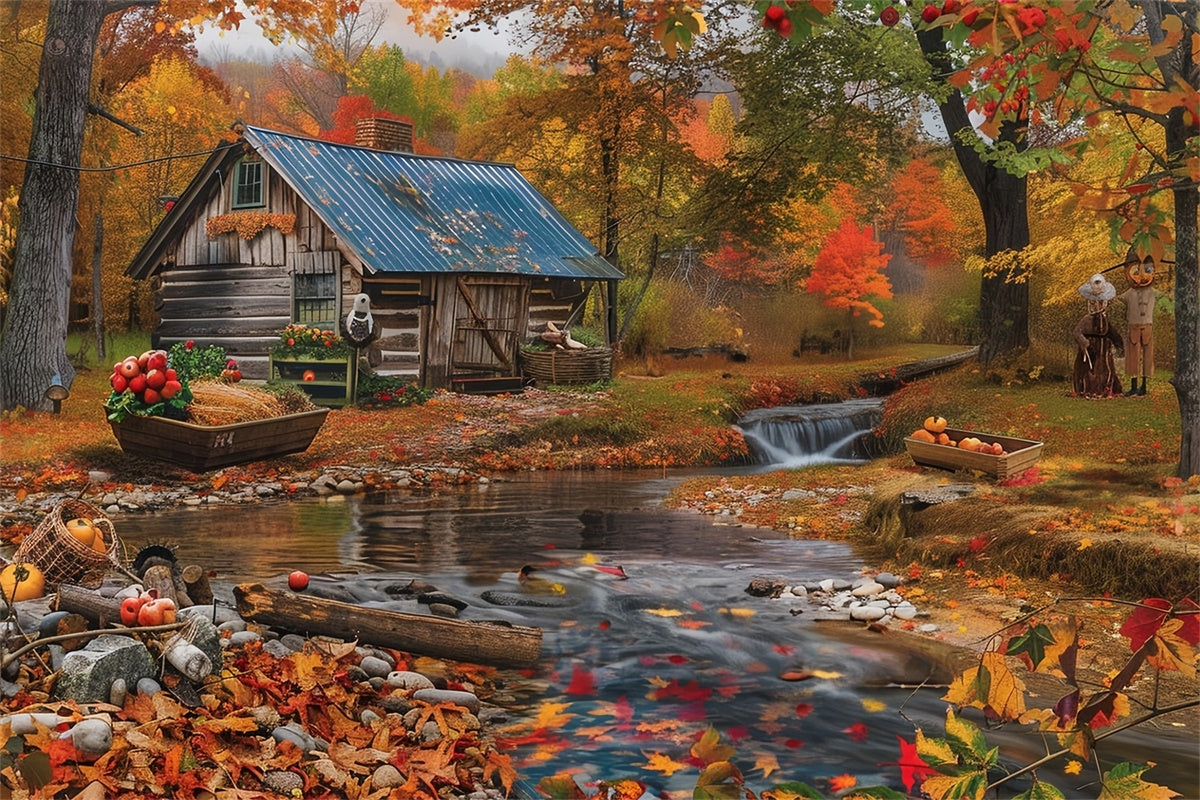 Fall Forest Backdrop Creekside Cabin Woodland Backdrop UK MRR7-139