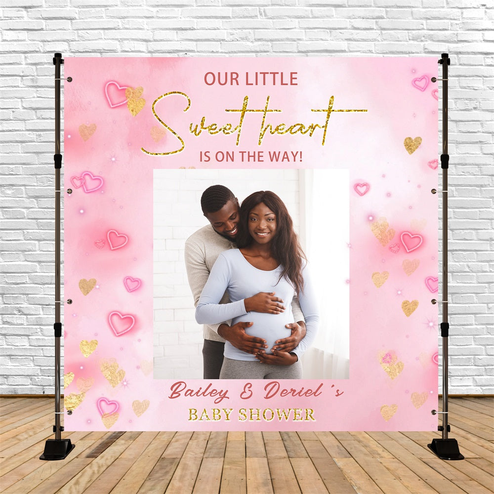 Baby Shower Backdrop Ideas Pink Hearts Sweet Personalized Backdrop UK MRR7-14