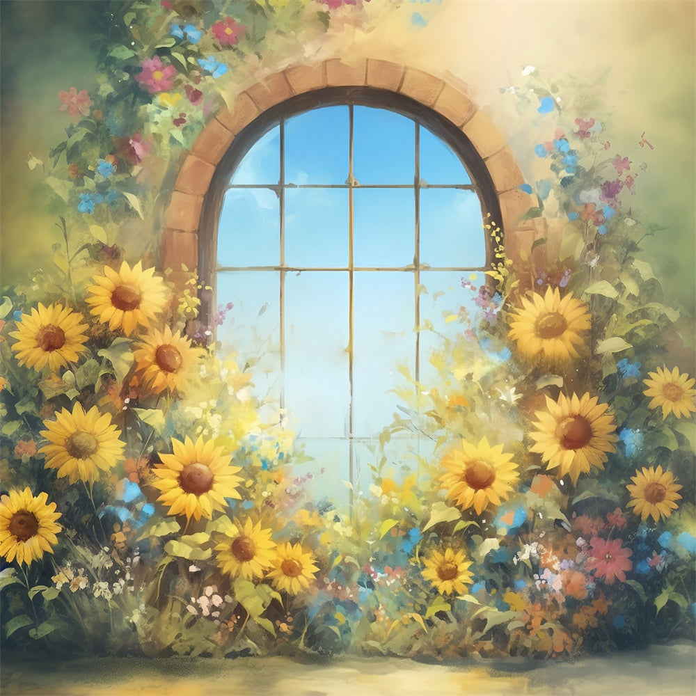 Fall Backdrops Sunflower Arch Window Glow Backdrop UK MRR7-144