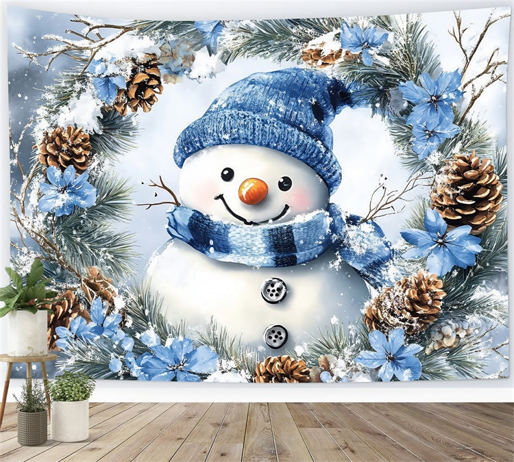 Winter Backdrop Photography Pine Snowman Wreath Backdrop UK MRR7-147