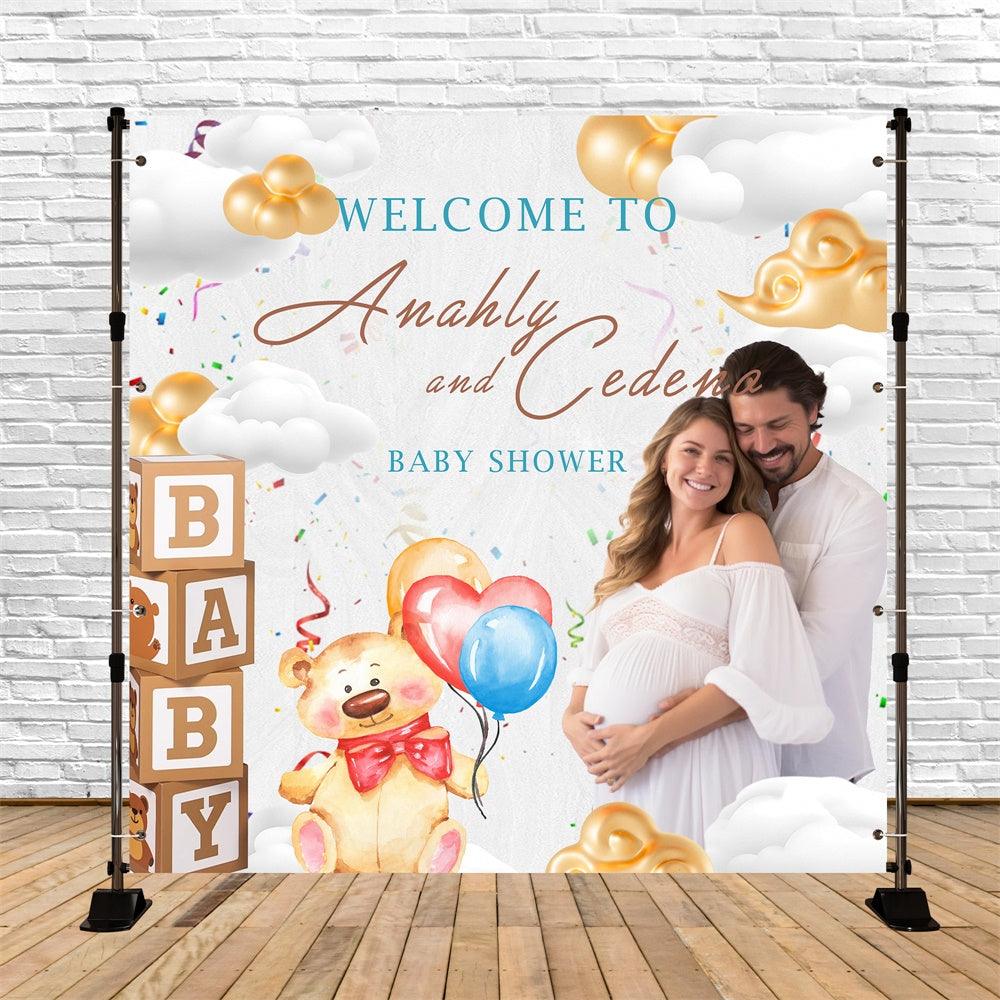 Baby Shower Photo Backdrop Confetti Sky Bear Customized Backdrop UK MRR7-15