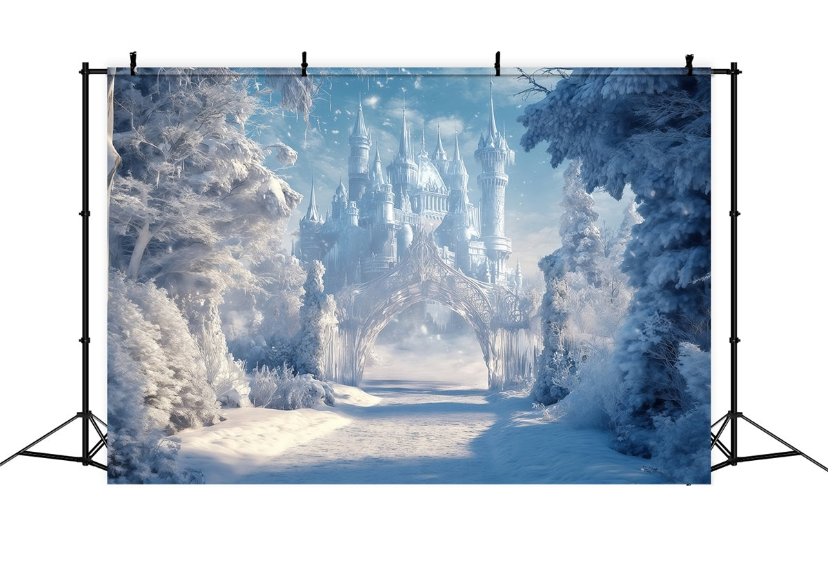 Winter Castle Backdrop Snowy Kingdom Trail Backdrop UK MRR7-156