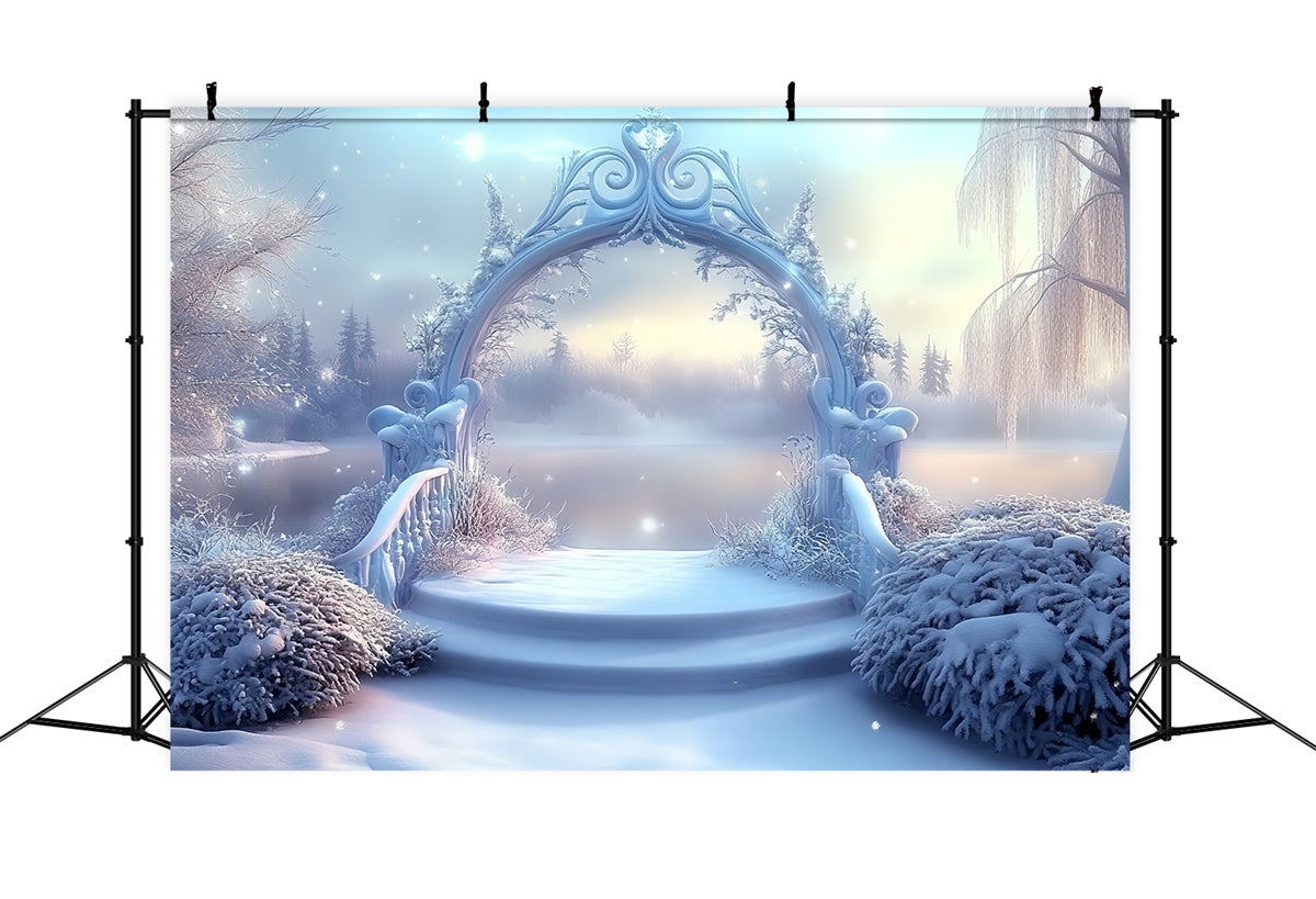 Winter Wonderland Backdrop Twilight Winter Lake Backdrop UK MRR7-164