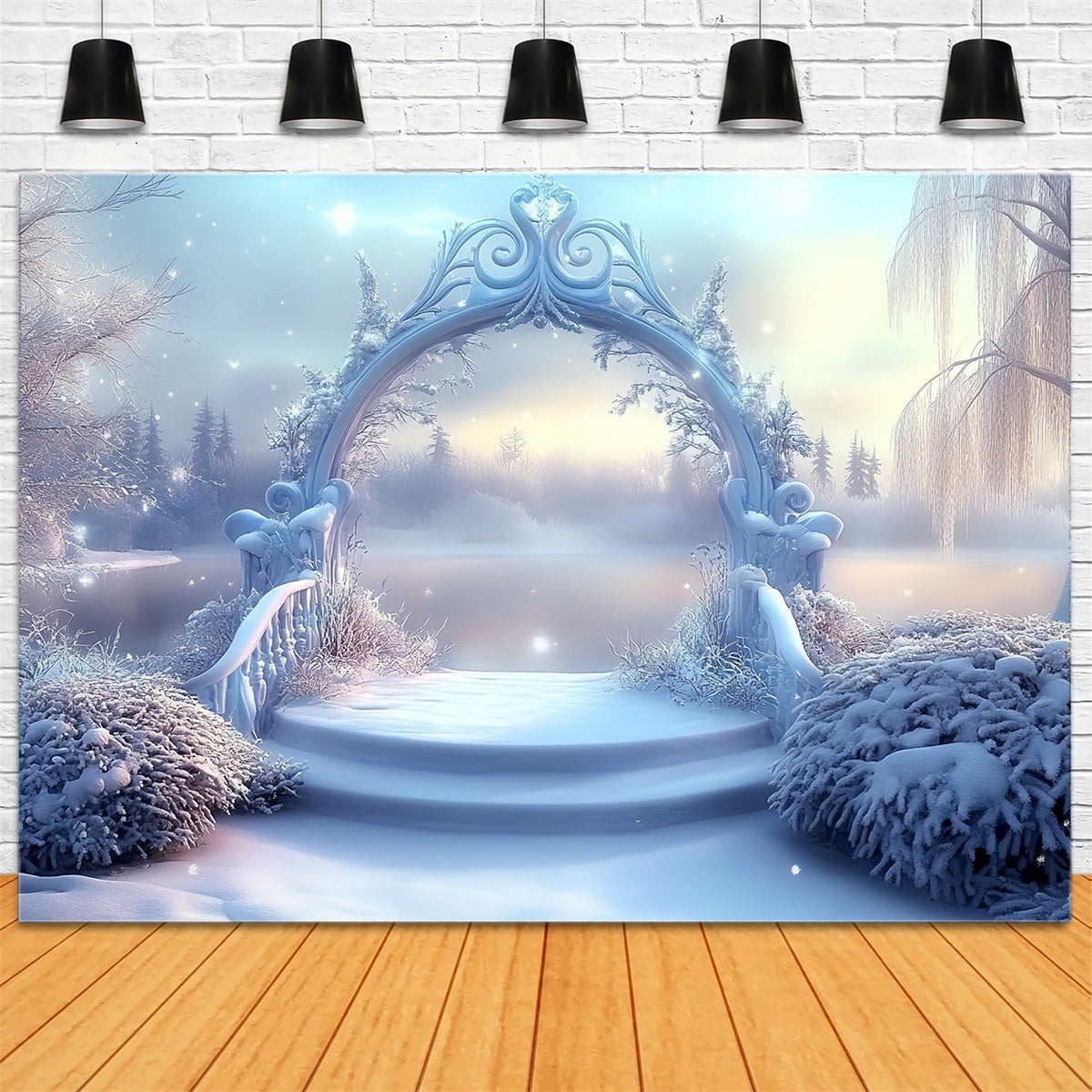 Winter Wonderland Backdrop Twilight Winter Lake Backdrop UK MRR7-164