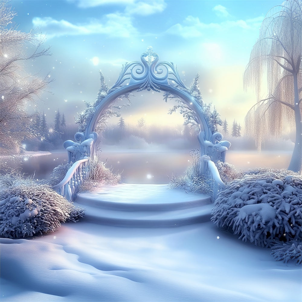 Winter Wonderland Backdrop Twilight Winter Lake Backdrop UK MRR7-164