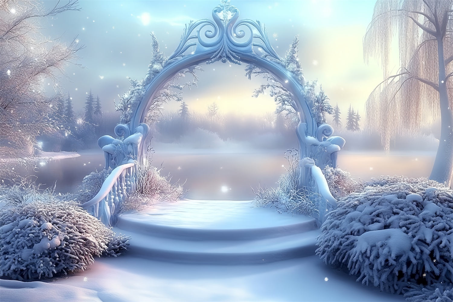 Winter Wonderland Backdrop Twilight Winter Lake Backdrop UK MRR7-164