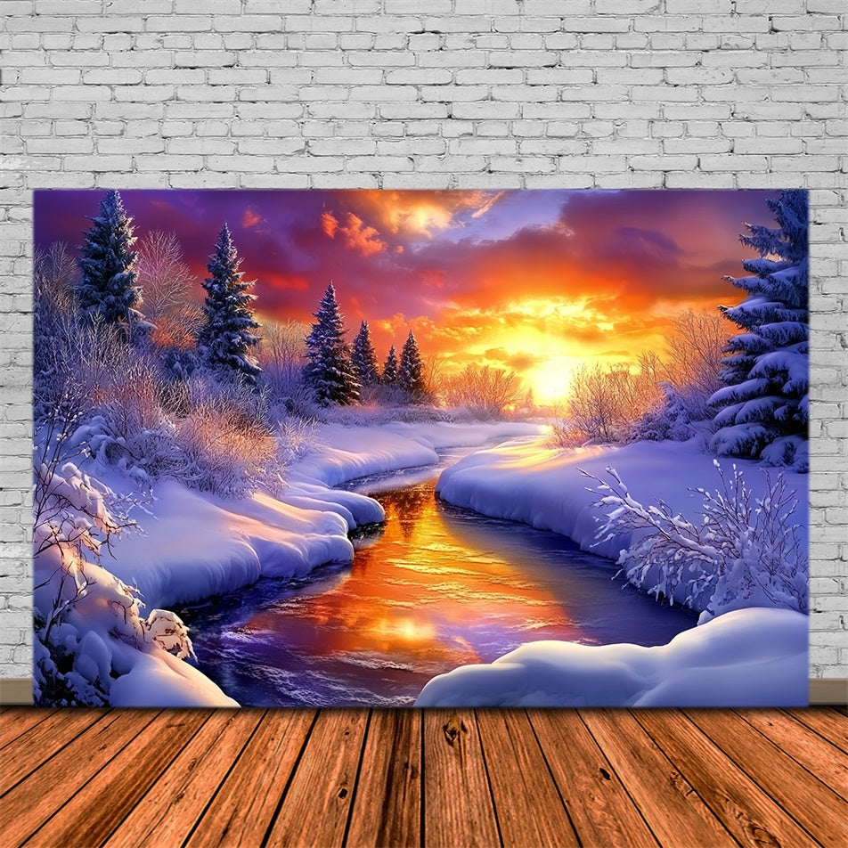 Winter Wonderland Backdrop Sunset Ember Stream Backdrop UK MRR7-174