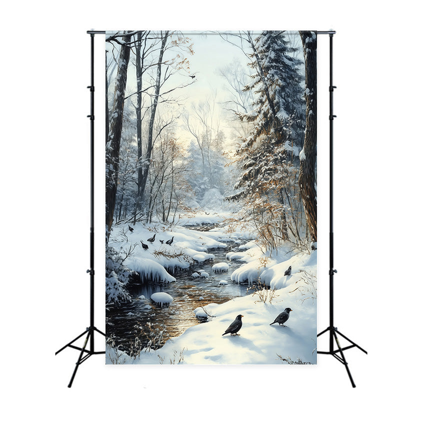 Snow Backdrop Winter Creek Crow Forest Backdrop UK MRR7-178