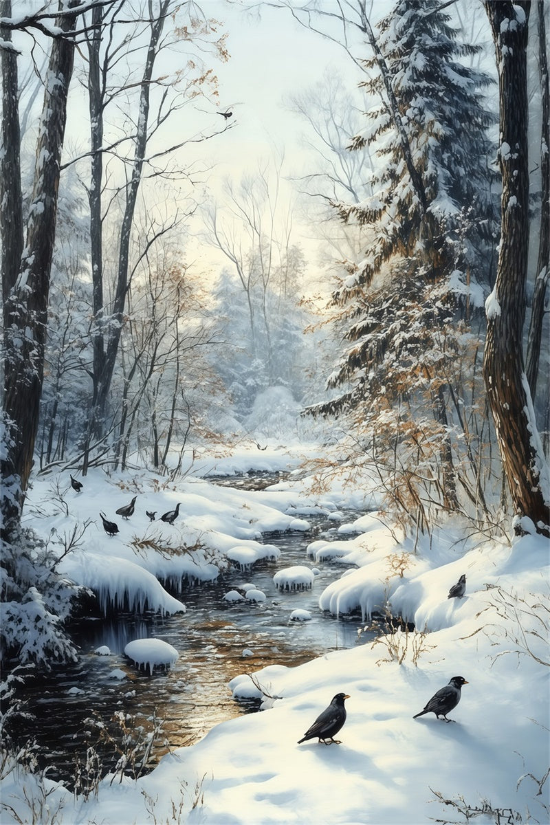 Snow Backdrop Winter Creek Crow Forest Backdrop UK MRR7-178