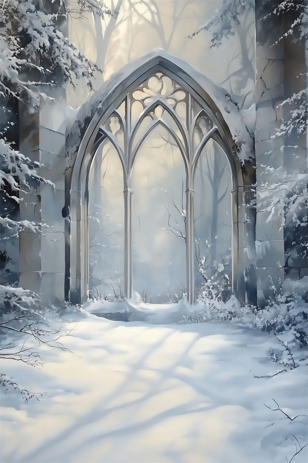 Winter Photo Backdrop Frosted Gothic Arch Backdrop UK MRR7-179