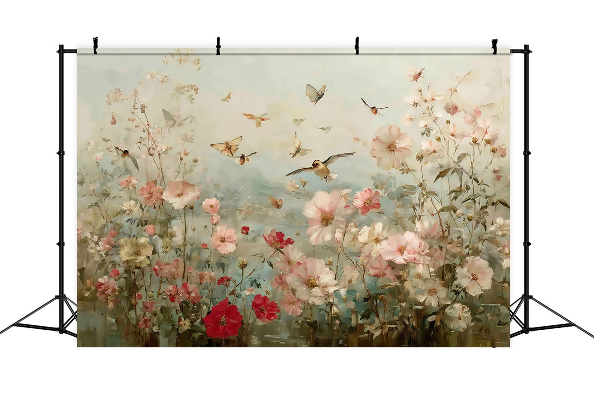 Fine Art Photography Backdrops Serene Blooming Birds Backdrop UK MRR7-184
