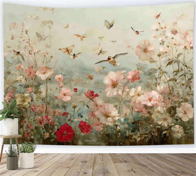 Fine Art Photography Backdrops Serene Blooming Birds Backdrop UK MRR7-184