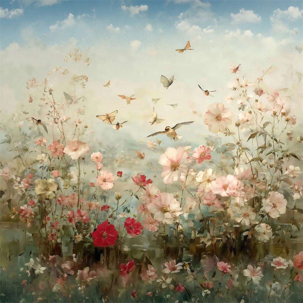 Fine Art Photography Backdrops Serene Blooming Birds Backdrop UK MRR7-184
