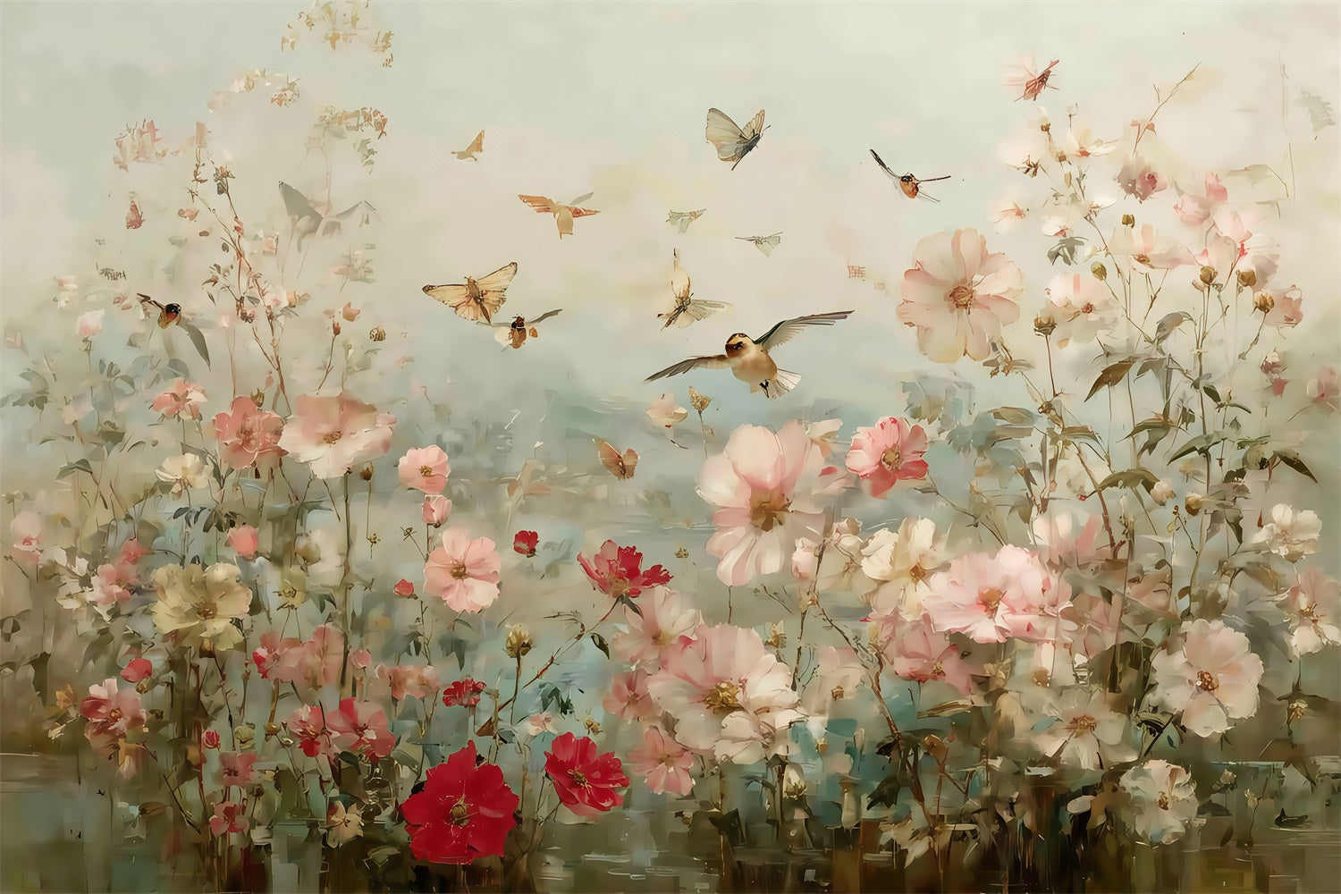 Fine Art Photography Backdrops Serene Blooming Birds Backdrop UK MRR7-184