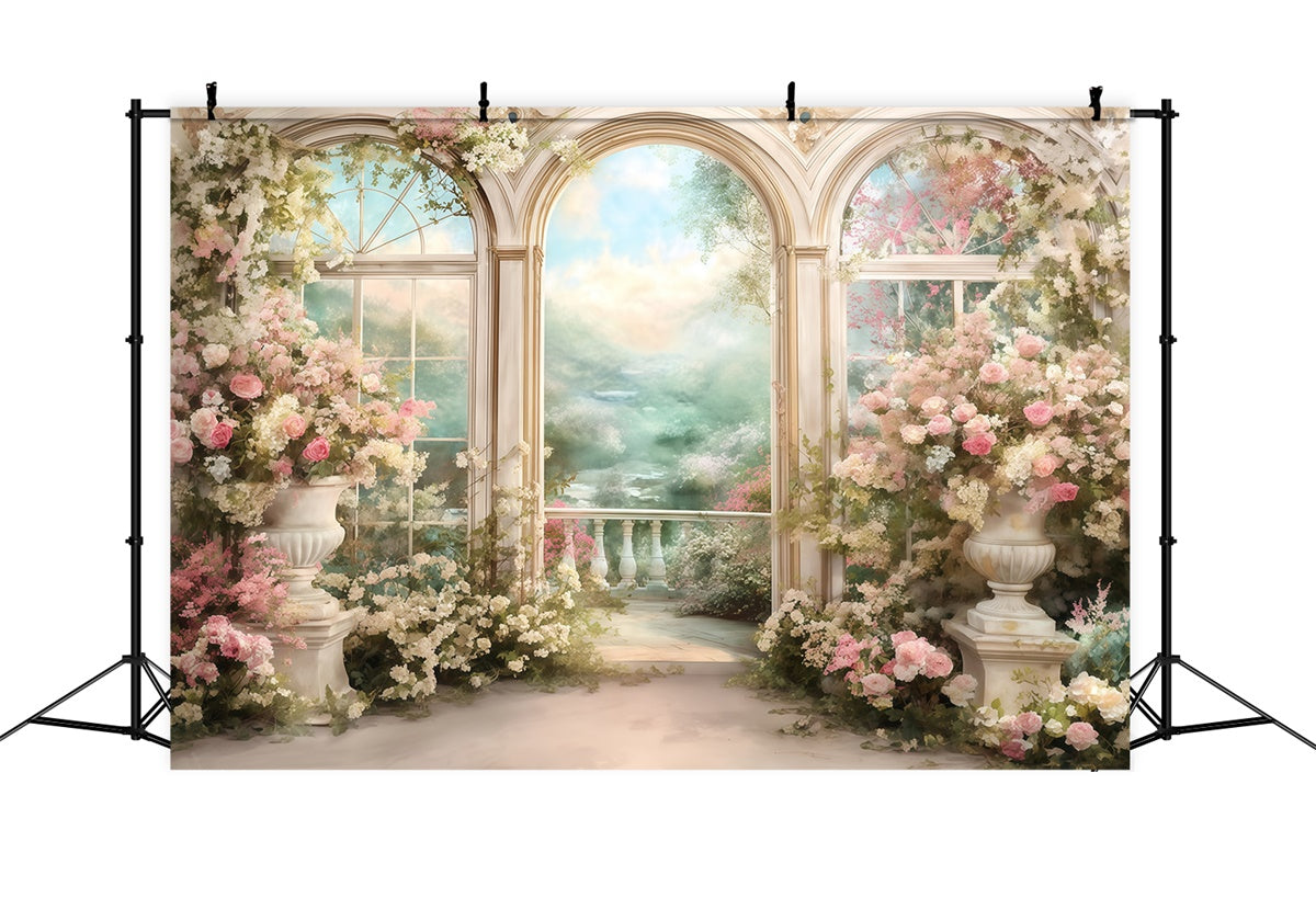 Oil Painting Photography Backdrop Floral Balcony Backdrop UK MRR7-186