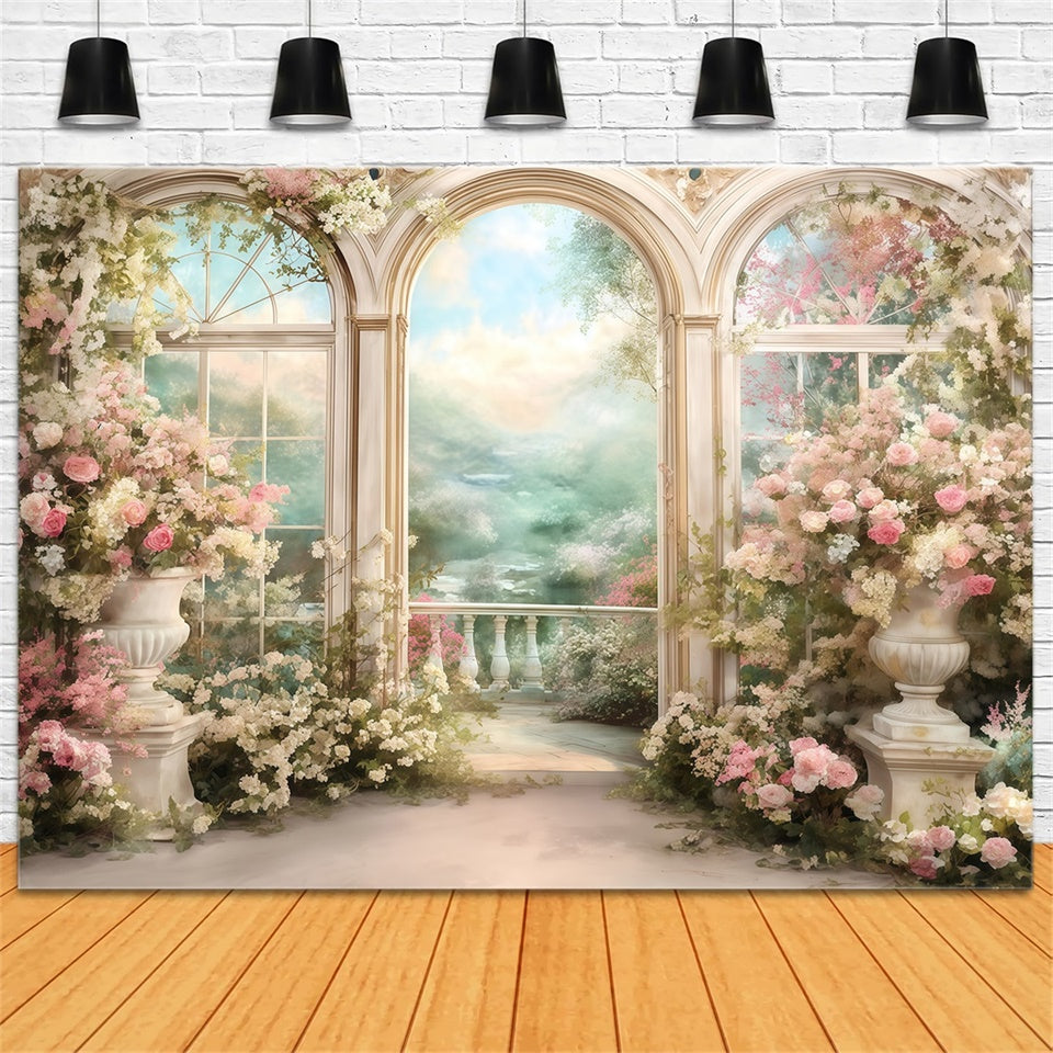 Oil Painting Photography Backdrop Floral Balcony Backdrop UK MRR7-186