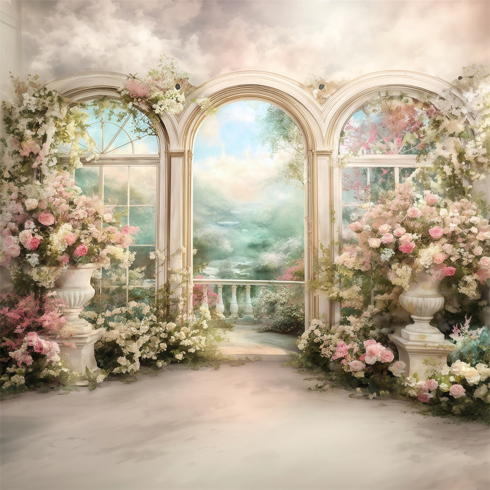 Oil Painting Photography Backdrop Floral Balcony Backdrop UK MRR7-186