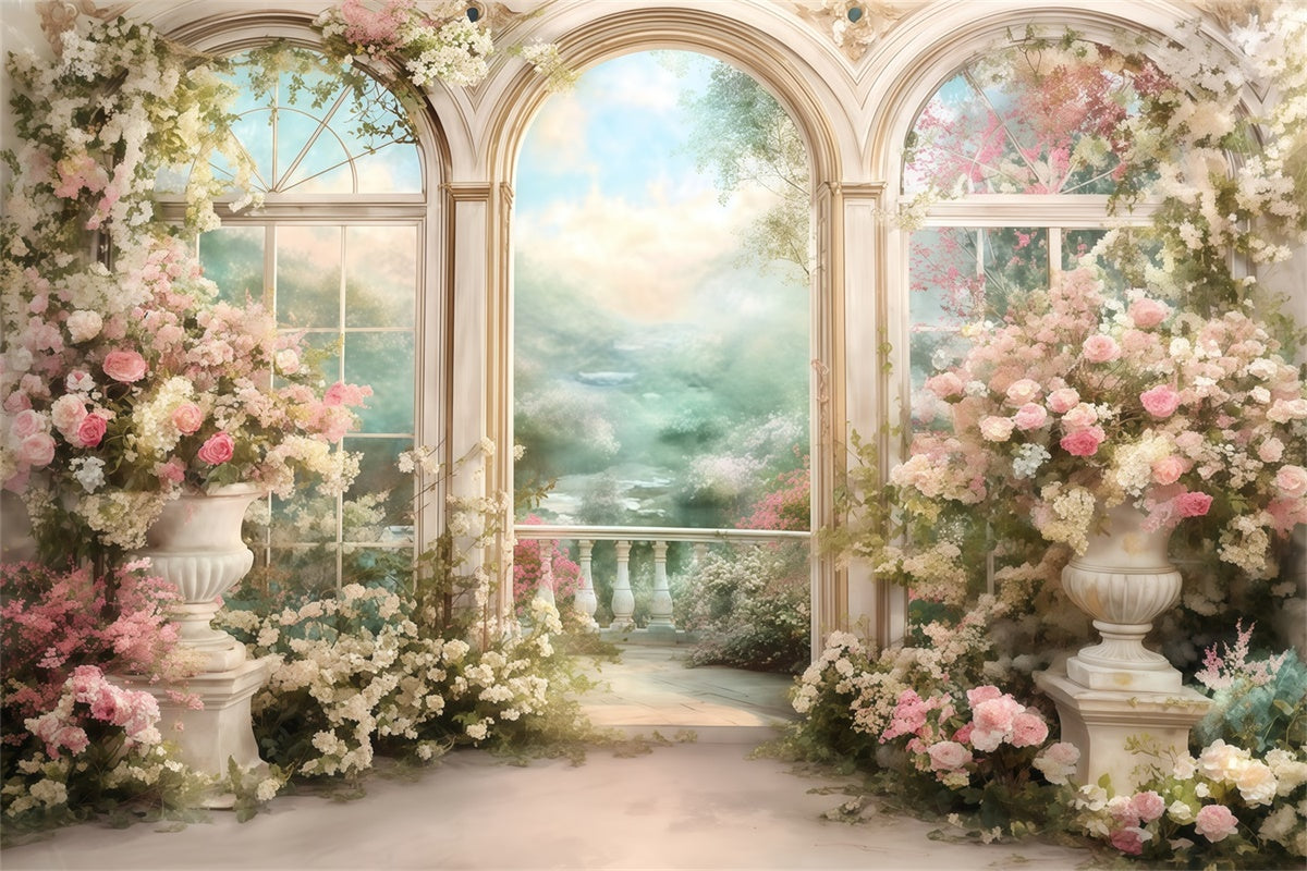 Oil Painting Photography Backdrop Floral Balcony Backdrop UK MRR7-186