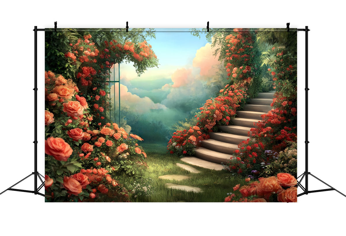 Fine Art Backdrop Enchanted Stair Garden Beautiful Backdrop UK MRR7-188