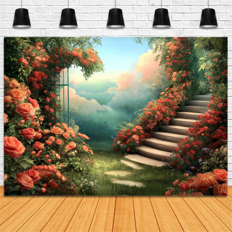 Fine Art Backdrop Enchanted Stair Garden Beautiful Backdrop UK MRR7-188