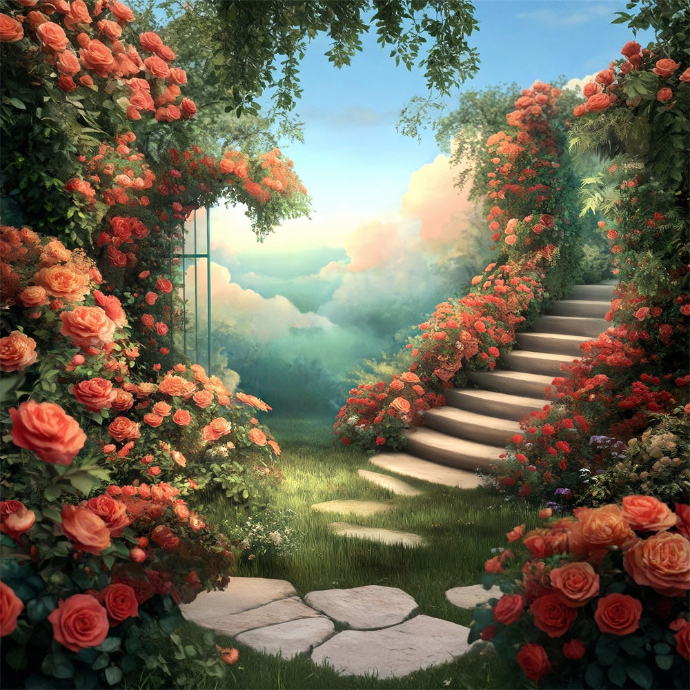 Fine Art Backdrop Enchanted Stair Garden Beautiful Backdrop UK MRR7-188
