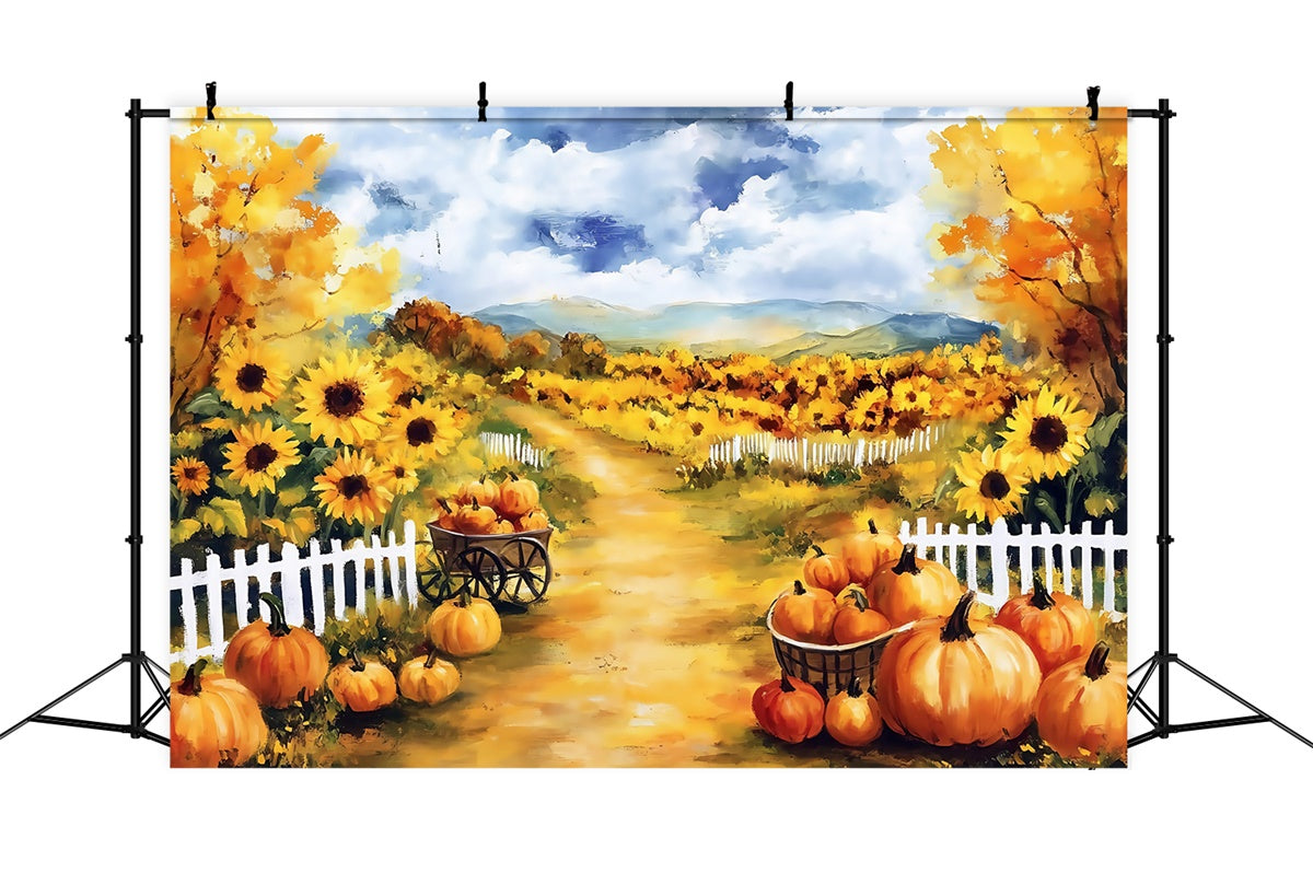 Oil Painting Photography Backdrop Sunflower Pumpkin Backdrop UK MRR7-189
