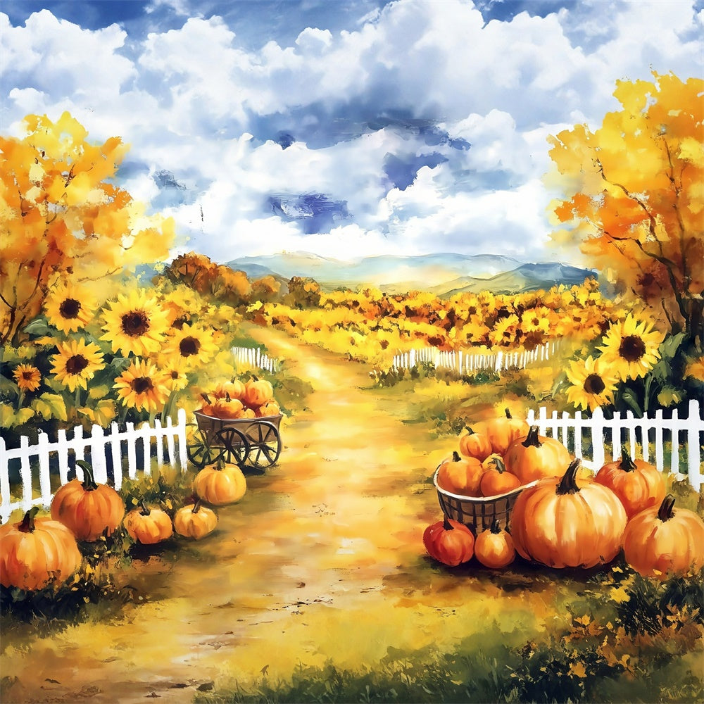 Oil Painting Photography Backdrop Sunflower Pumpkin Backdrop UK MRR7-189