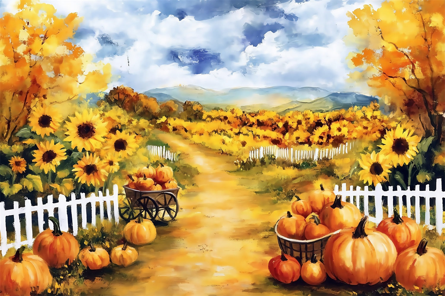 Oil Painting Photography Backdrop Sunflower Pumpkin Backdrop UK MRR7-189