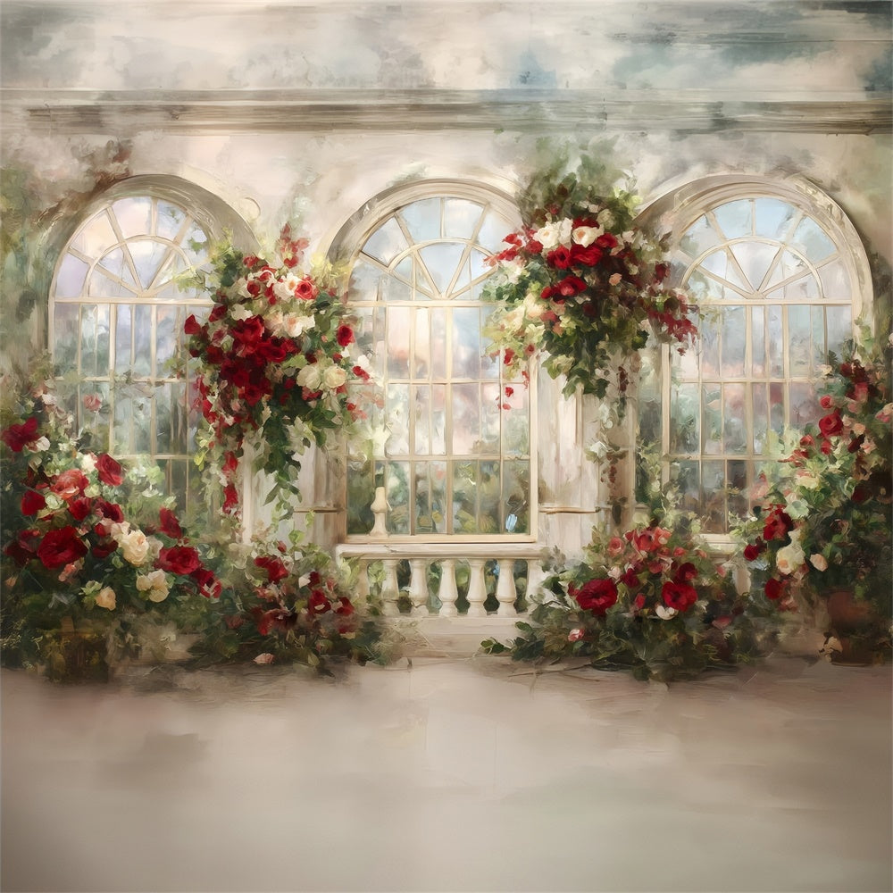 Oil Painting Photography Backdrop Rose Window Backdrop UK MRR7-198