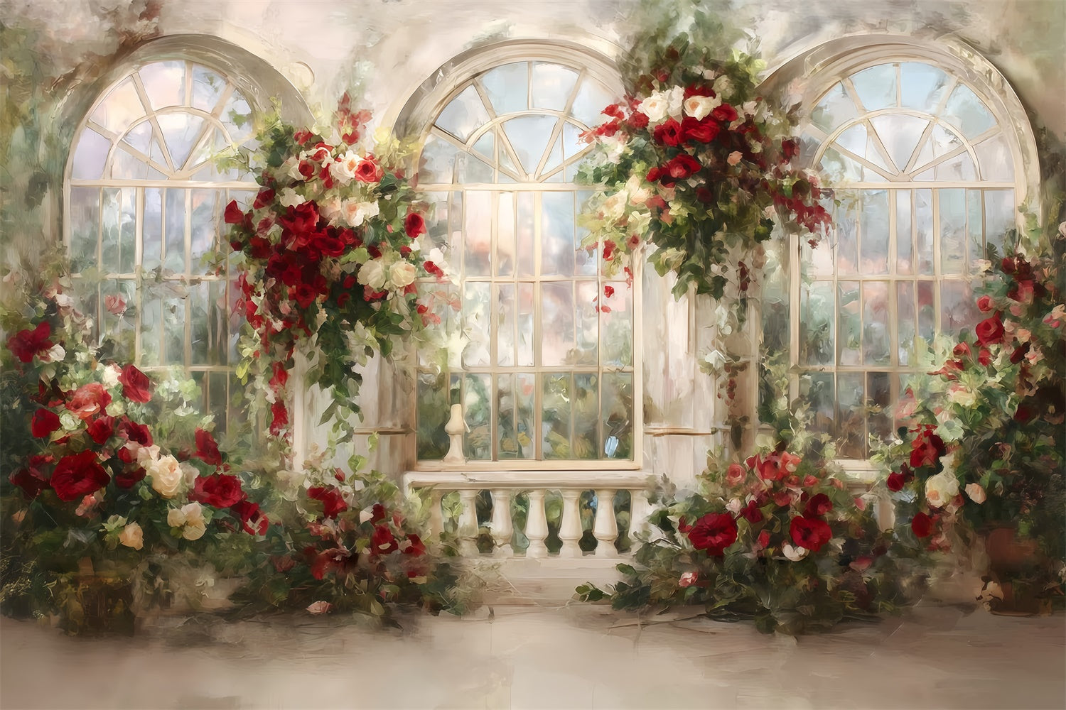 Oil Painting Photography Backdrop Rose Window Backdrop UK MRR7-198