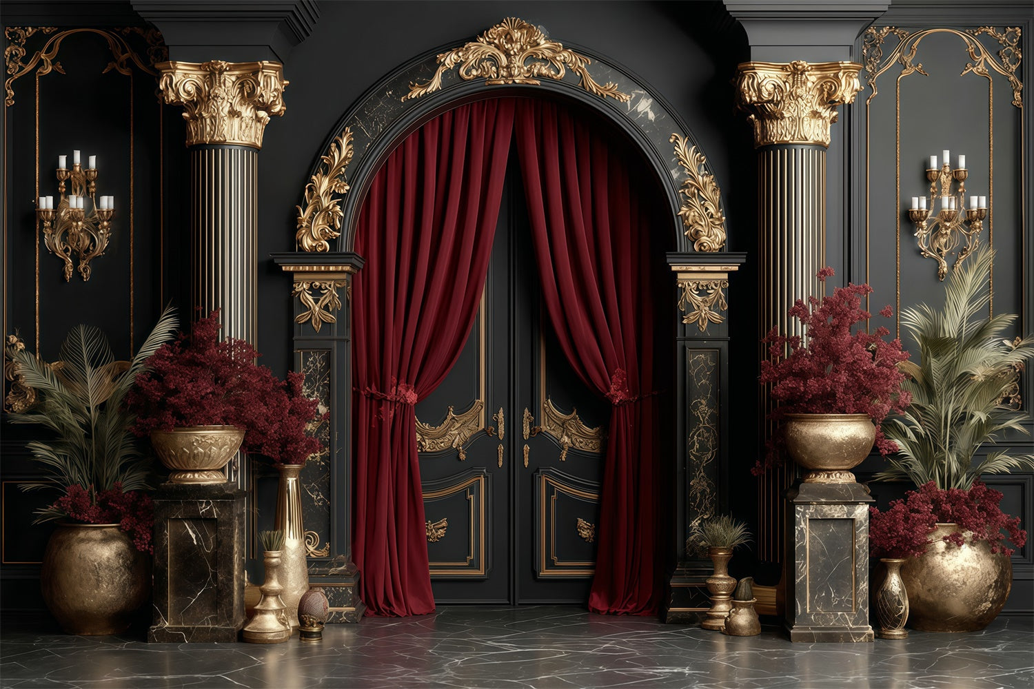 Vintage Photography Backdrops Gold Regal Hall Backdrop UK MRR7-226