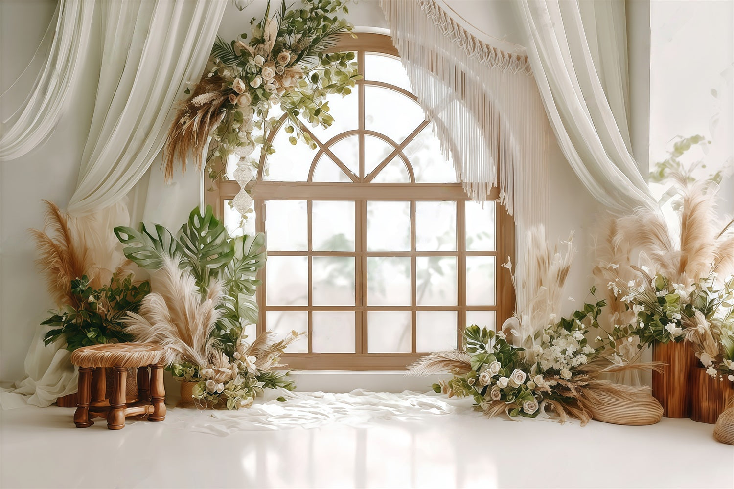 Boho Photo Backdrop Rustic Charm Window Backdrop UK MRR7-244