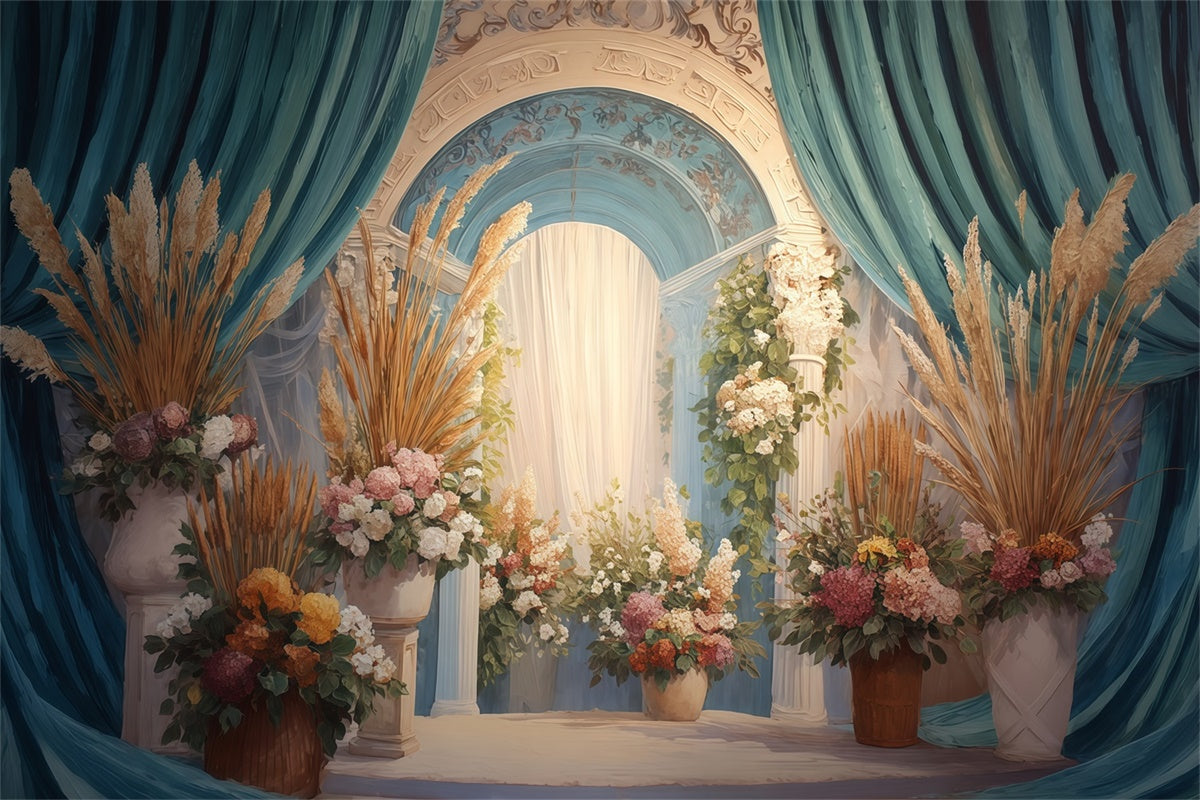 Boho Photo Backdrop Vintage Court Floral Backdrop UK MRR7-250