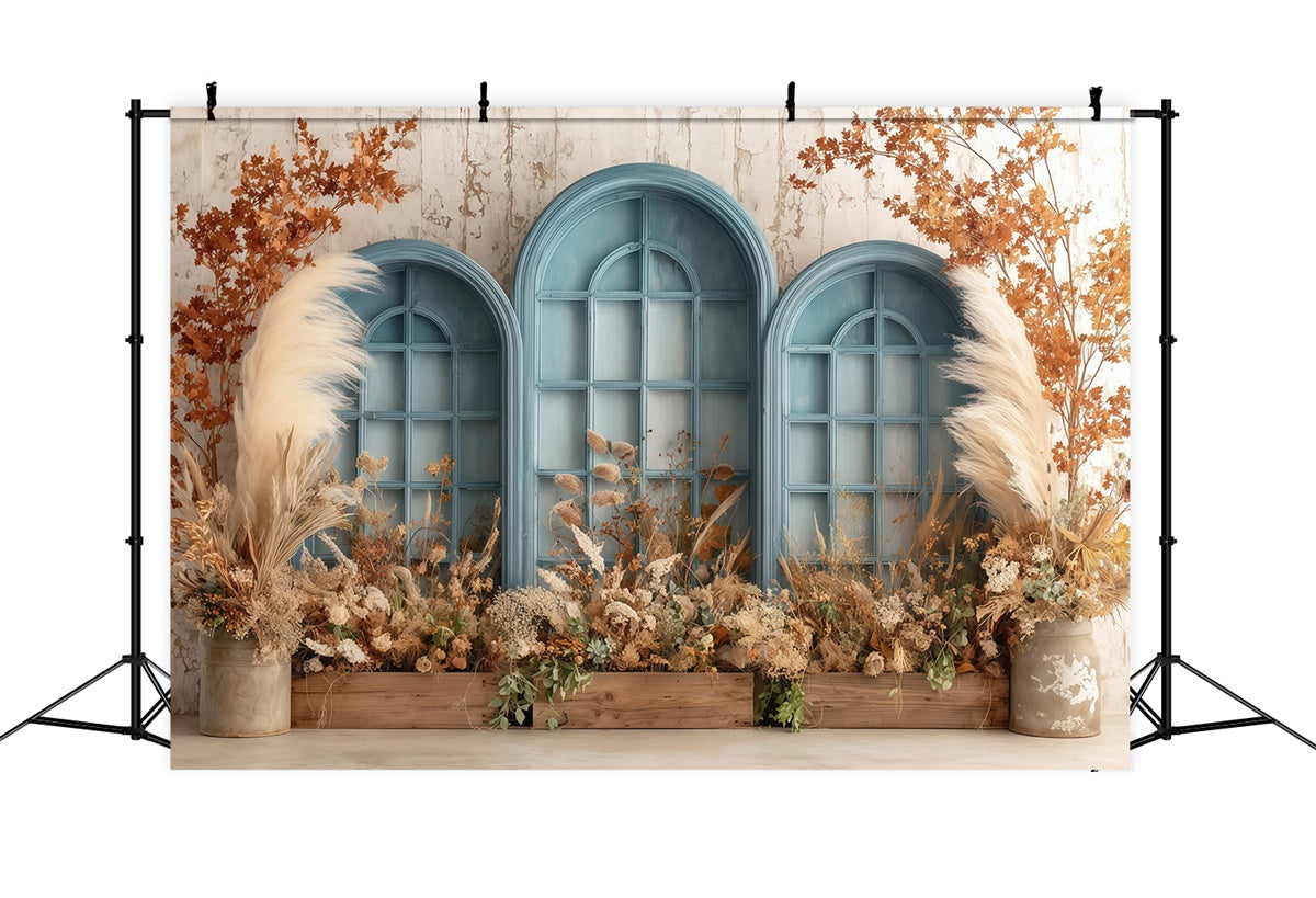 Boho Backdrop Photography Blue Frame Floral Backdrop UK MRR7-254
