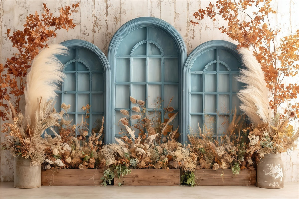 Boho Backdrop Photography Blue Frame Floral Backdrop UK MRR7-254