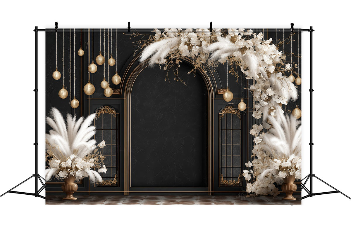 Bohemian Style Backdrop Black Gold Glam Arch Backdrop UK MRR7-256