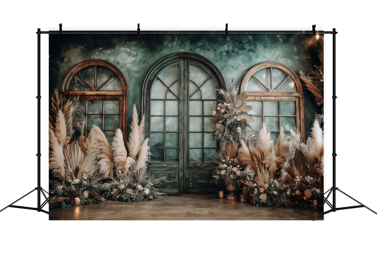 Boho Photo Backdrop Emerald Rustic Window Backdrop UK MRR7-257
