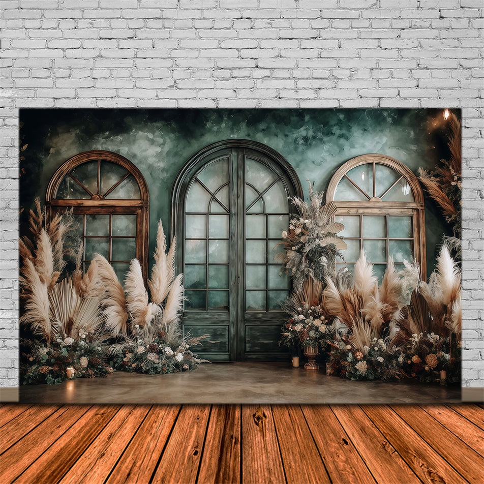 Boho Photo Backdrop Emerald Rustic Window Backdrop UK MRR7-257
