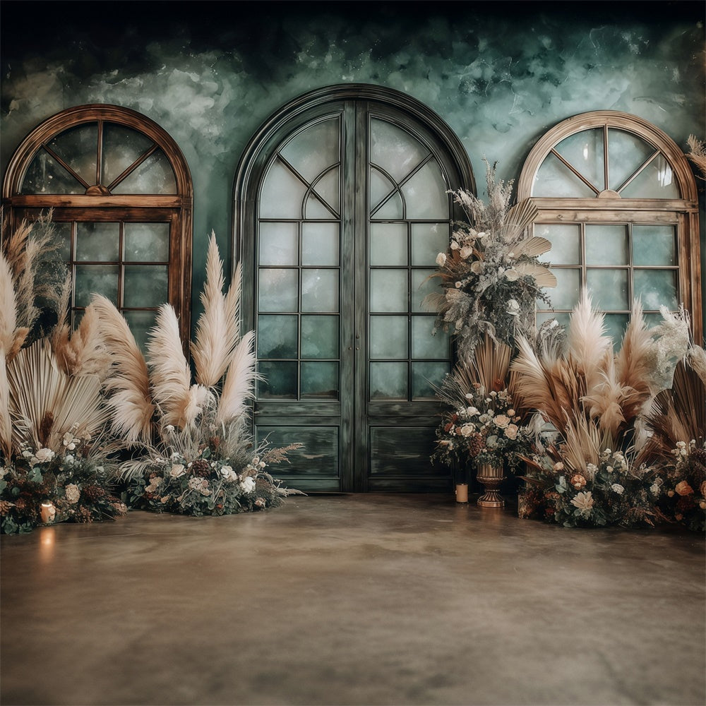 Boho Photo Backdrop Emerald Rustic Window Backdrop UK MRR7-257