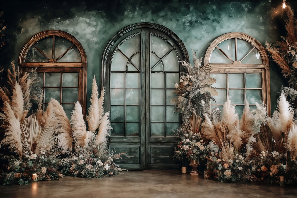 Boho Photo Backdrop Emerald Rustic Window Backdrop UK MRR7-257