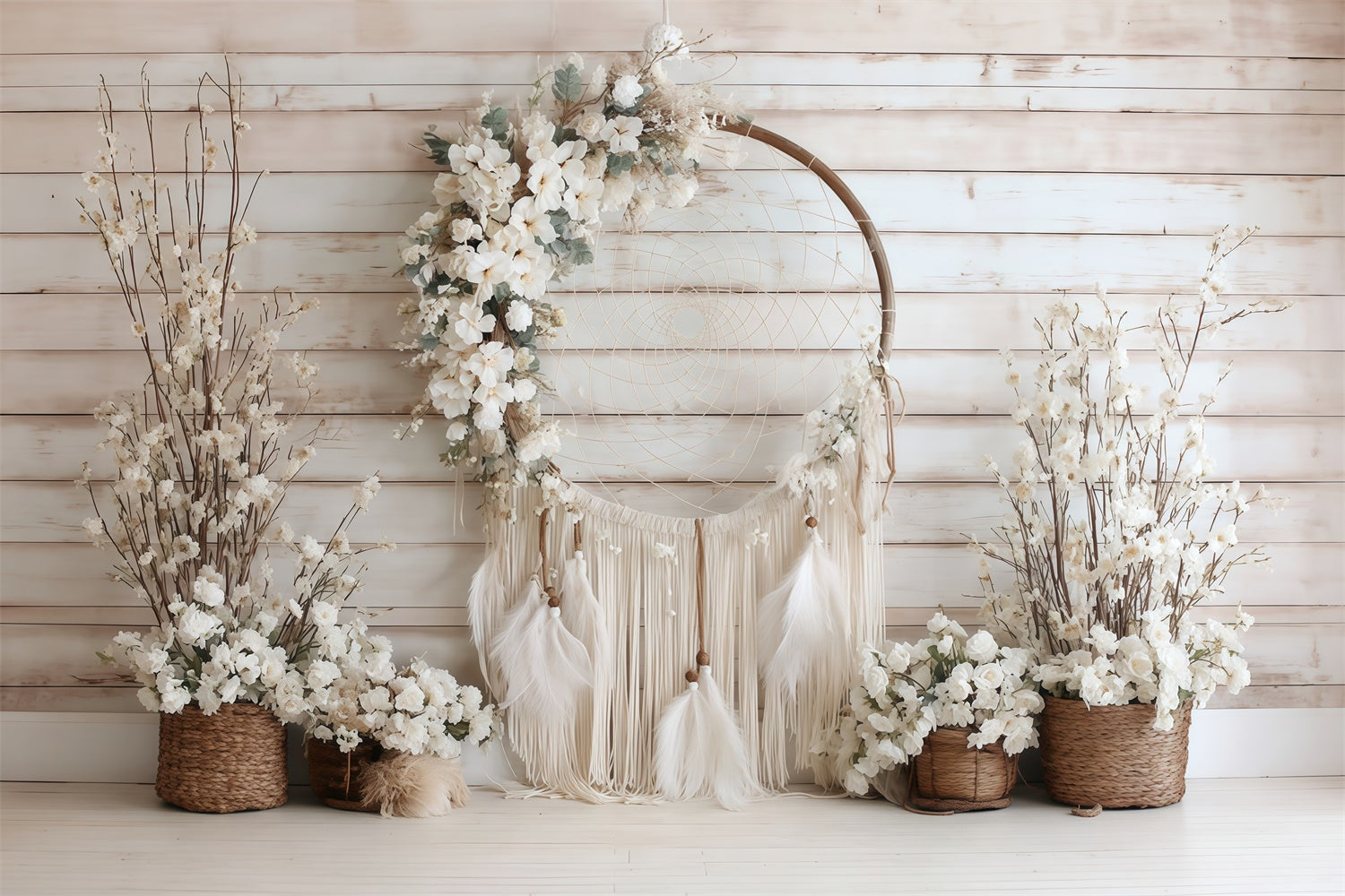 Boho Backdrop Ivory Blossom Dreamcatcher Backdrop UK MRR7-265