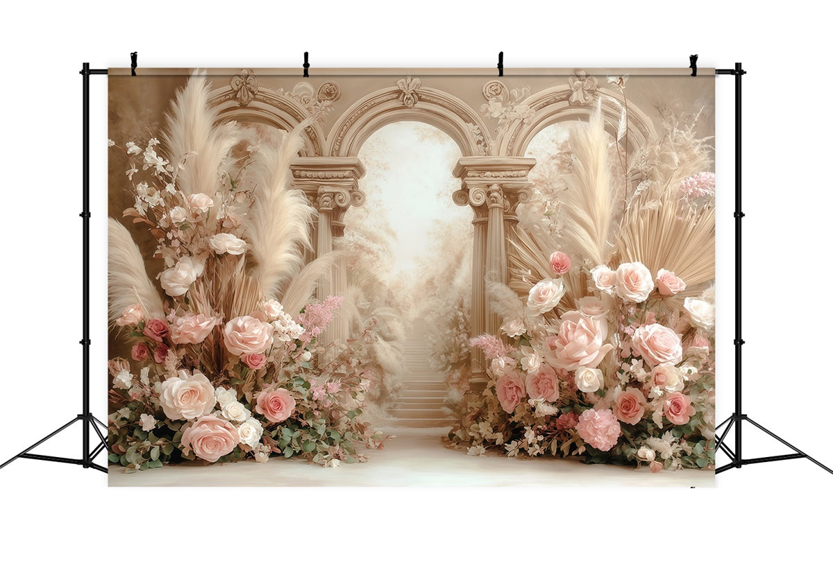 Boho Photo Backdrop Creamy Floral Fantasy Backdrop UK MRR7-269