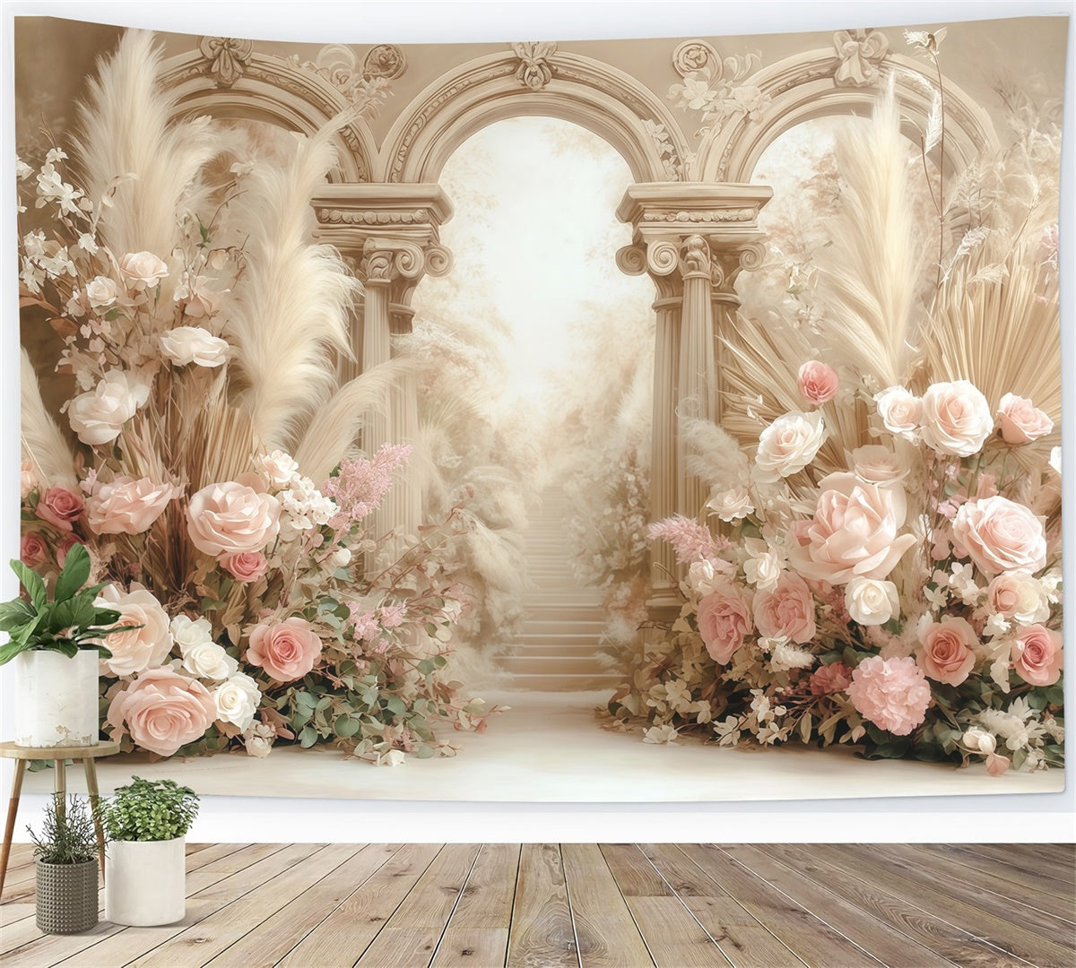 Boho Photo Backdrop Creamy Floral Fantasy Backdrop UK MRR7-269