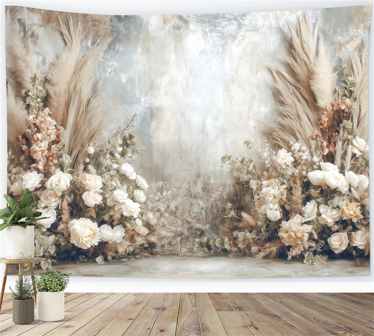 Bohemian Backdrop Beige Floral Botanical Backdrop UK MRR7-273