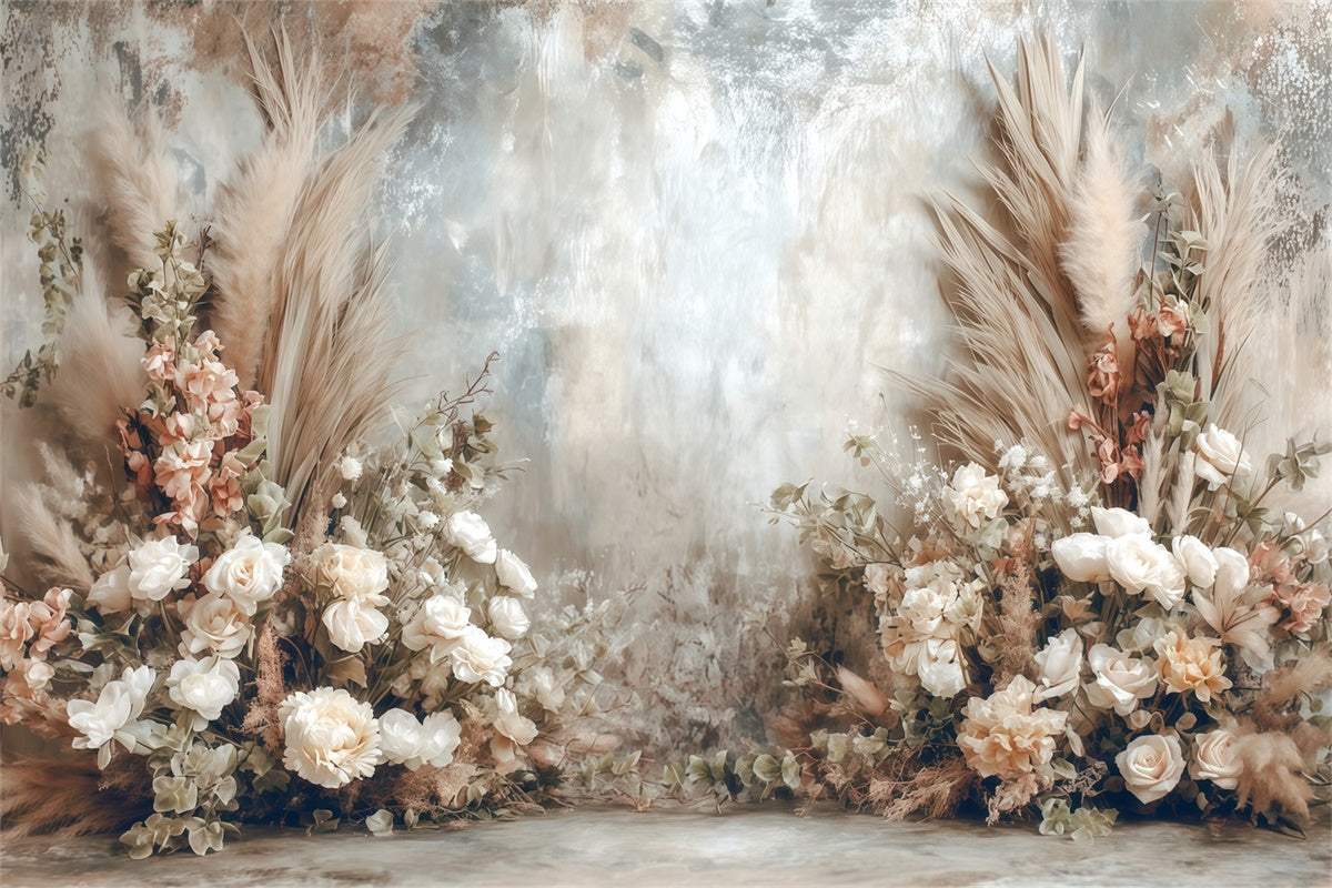 Bohemian Backdrop Beige Floral Botanical Backdrop UK MRR7-273